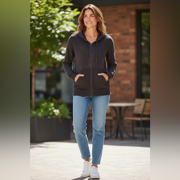 lululemon athletica Jackets & Blazers - Lululemon Voyage Full Zip Hoodie Black Stretch French Terry ( two tone material)